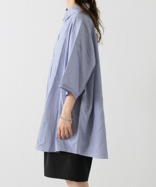 WHIMSIC（ウィムジック）の「【WHIMSIC】オーバーサイズショートスリーブシャツ（シャツ/ブラウス・レディース・ネイビー/ブルー・FREE）」の16枚目の写真