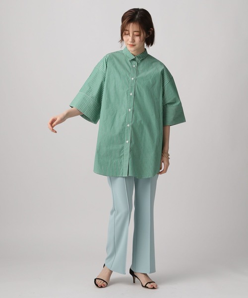 as\"on アズオン ason ストライプ 長袖 ブラウス 長袖 ストライプ 斜め ボタン アシンメトリー トップス