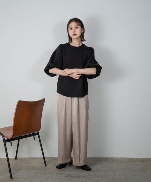 Amiur(エミレ)の「tuck design puff sleeve cut(Tシャツ/カットソー・レディース・アイボリー/ブラック/ブラウン・FREE)」の6枚目の写真