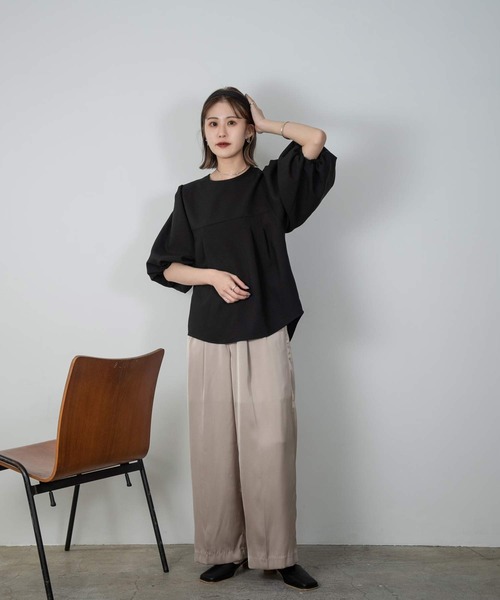 Amiur(エミレ)の「tuck design puff sleeve cut(Tシャツ/カットソー・レディース・アイボリー/ブラック/ブラウン・FREE)」の22枚目の写真