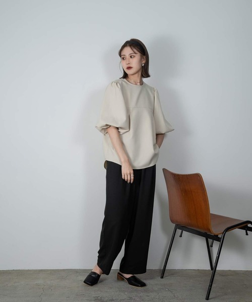 Amiur(エミレ)の「tuck design puff sleeve cut(Tシャツ/カットソー・レディース・アイボリー/ブラック/ブラウン・FREE)」の18枚目の写真