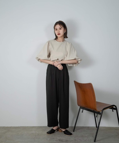 Amiur(エミレ)の「tuck design puff sleeve cut(Tシャツ/カットソー・レディース・アイボリー/ブラック/ブラウン・FREE)」の14枚目の写真