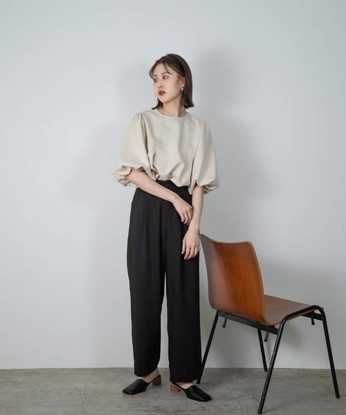 Amiur(エミレ)の「tuck design puff sleeve cut(Tシャツ/カットソー・レディース・アイボリー/ブラック/ブラウン・FREE)」の5枚目の写真