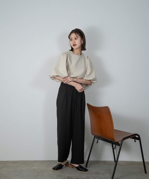 Amiur(エミレ)の「tuck design puff sleeve cut(Tシャツ/カットソー・レディース・アイボリー/ブラック/ブラウン・FREE)」の16枚目の写真