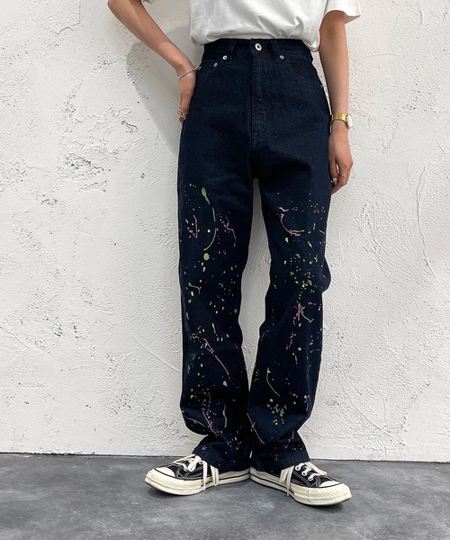 apres jour mignon（アプレジュールミニョン）の「ペイントハイウエストデニム【ZOZOTOWN限定アイテム】（デニムパンツ・レディース・オフホワイト/ダークブルー・X-LARGE/LARGE/MEDIUM/SMALL）」の2枚目の写真