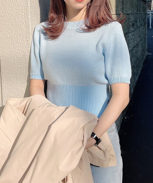 Voyage titty&Co.PETIT（ボヤージュティティアンドコープチ）の「【Voyage titty&Co. PETIT】半袖カラーニットプルオーバー（ニット/セーター・レディース・ピンク/グリーン/ブルー・FREE）」の4枚目の写真