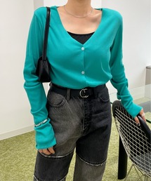 Vネックリブカーデ