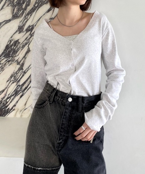 WHO'S WHO gallery(フーズフーギャラリー)の「Vネックリブカーデ(カーディガン/ボレロ・レディース・ライトグレー/ブラック/エメラルド・FREE)」の10枚目の写真