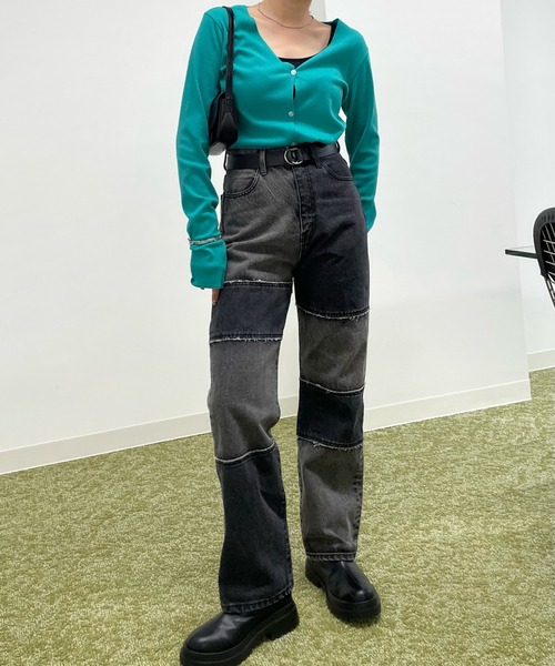 WHO'S WHO gallery(フーズフーギャラリー)の「Vネックリブカーデ(カーディガン/ボレロ・レディース・ライトグレー/ブラック/エメラルド・FREE)」の14枚目の写真