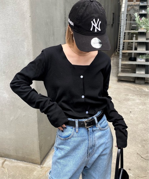 WHO'S WHO gallery(フーズフーギャラリー)の「Vネックリブカーデ(カーディガン/ボレロ・レディース・ライトグレー/ブラック/エメラルド・FREE)」の12枚目の写真