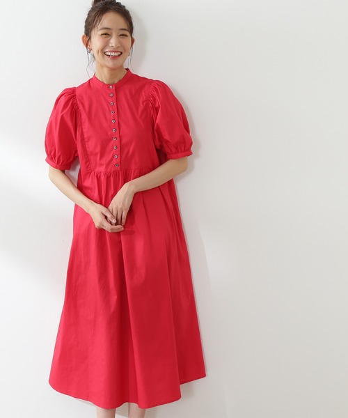 N.（N. Natural Beauty Basic）（エヌエヌナチュラルビューティーベーシック）の「◆配色ボタンボリュームスリーブコットンワンピース（ワンピース・レディース・ブラック/ブラウン/レッド・MEDIUM）」の3枚目の写真