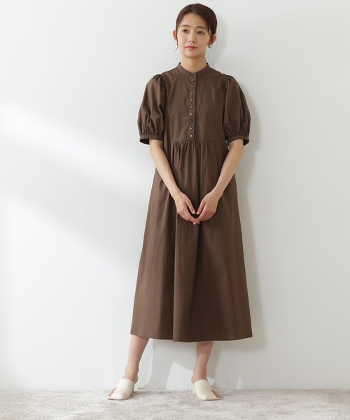 N.（N. Natural Beauty Basic）（エヌエヌナチュラルビューティーベーシック）の「◆配色ボタンボリュームスリーブコットンワンピース（ワンピース・レディース・ブラック/ブラウン/レッド・MEDIUM）」の5枚目の写真