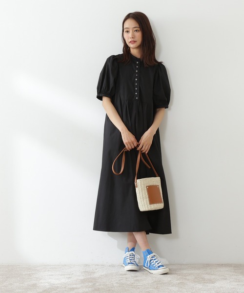 N.（N. Natural Beauty Basic）（エヌエヌナチュラルビューティーベーシック）の「◆配色ボタンボリュームスリーブコットンワンピース（ワンピース・レディース・ブラック/ブラウン/レッド・MEDIUM）」の12枚目の写真