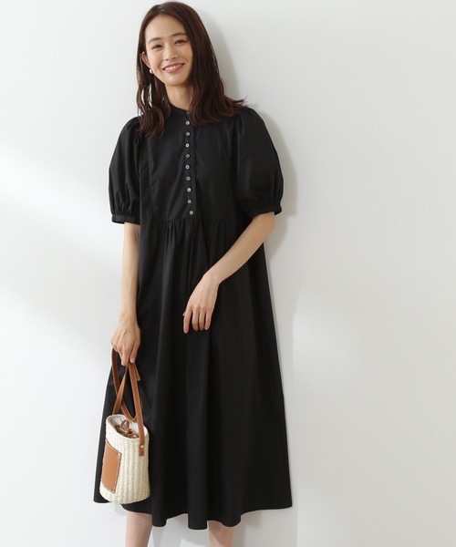 N.（N. Natural Beauty Basic）（エヌエヌナチュラルビューティーベーシック）の「◆配色ボタンボリュームスリーブコットンワンピース（ワンピース・レディース・ブラック/ブラウン/レッド・MEDIUM）」の7枚目の写真