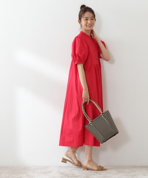 N.（N. Natural Beauty Basic）（エヌエヌナチュラルビューティーベーシック）の「◆配色ボタンボリュームスリーブコットンワンピース（ワンピース・レディース・ブラック/ブラウン/レッド・MEDIUM）」の9枚目の写真