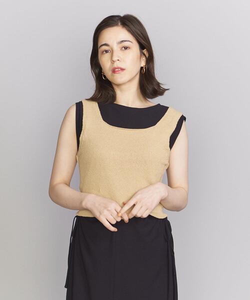 BEAUTY&YOUTH UNITED ARROWS（ビューティーアンドユースユナイテッドアローズ）の「コットンブレンド コンパクト ニット タンクトップ -ウォッシャブル-（ニット/セーター・レディース・ベージュ/ネイビー/オフホワイト・FREE）」の2枚目の写真