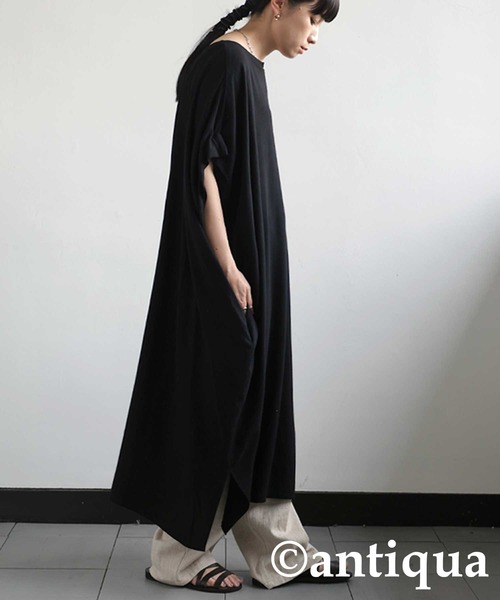 antiqua(アンティカ)の「「品よく大人カジュアル。」キーネックワンピース(ワンピース・レディース・ブラック/グリーン・FREE)」の21枚目の写真