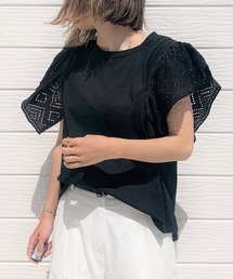 Q | 袖フリルレースT(Tシャツ/カットソー)