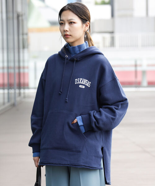 Ray BEAMS（レイビームス）の「【WEB限定】Lee / ルーズ フィット フーディー（スウェット・レディース・ネイビー/杢グレー・MEDIUM）」の16枚目の写真