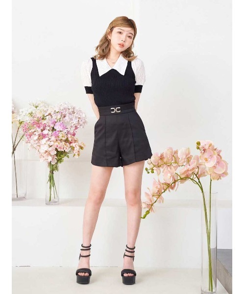 Darich(ダーリッチ)の「ハイウエストタックショートパンツ(その他パンツ・レディース・ブラック/アイボリー・S/M)」の7枚目の写真