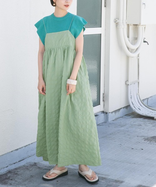 KBF（ケイビーエフ）の「スパゲッティストラップキャミワンピース（ワンピース・レディース・ブラック/ベージュ系その他/グリーン系その他・ONE）」の4枚目の写真