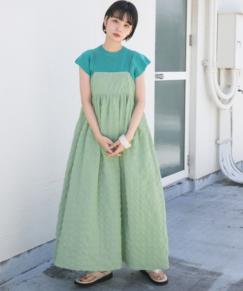 KBF（ケイビーエフ）の「スパゲッティストラップキャミワンピース（ワンピース・レディース・ブラック/ベージュ系その他/グリーン系その他・ONE）」の6枚目の写真