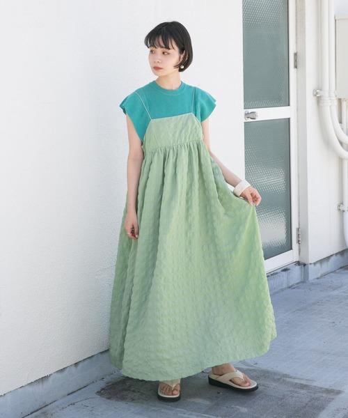 KBF（ケイビーエフ）の「スパゲッティストラップキャミワンピース（ワンピース・レディース・ブラック/ベージュ系その他/グリーン系その他・ONE）」の8枚目の写真