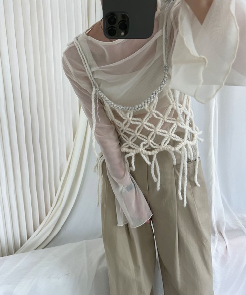 MAISON CHUCLLA(メゾンチュクラ)の「'日本製' ハンドメイド ウール マクラメキャミソール chwj22a06(キャミソール・レディース・アイボリー/ブラック・FREE)」の14枚目の写真