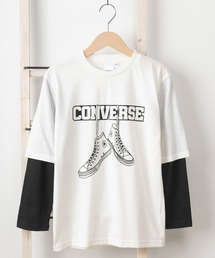 CONVERSE（コンバース）の「【CONVERSE/コンバース】ビッグシルエット フェイクレイヤード ラバースニーカープリント キッズ長袖Tシャツ/【140ｃｍ-160ｃｍ】（Tシャツ/カットソー・キッズ）」