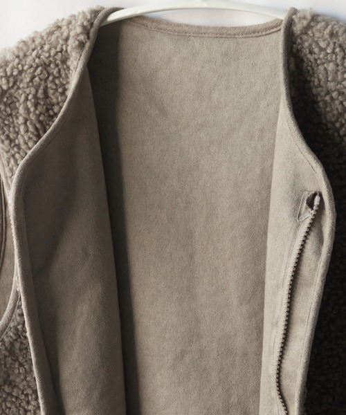me+em select（ミームセレクト）の「【 ５色展開 】エコムートンジップボアベスト（ベスト・レディース・ベージュ/ブラウン/アイボリー/モカ/ダークベージュ・FREE）」の6枚目の写真
