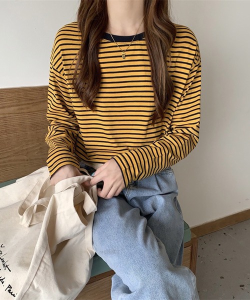Chaco closet(チャコ クローゼット)の「ボーダーリンガーロンT(Tシャツ/カットソー・レディース・レッド/ブラウン/イエロー/ブラック/ブラック系その他・FREE)」の19枚目の写真