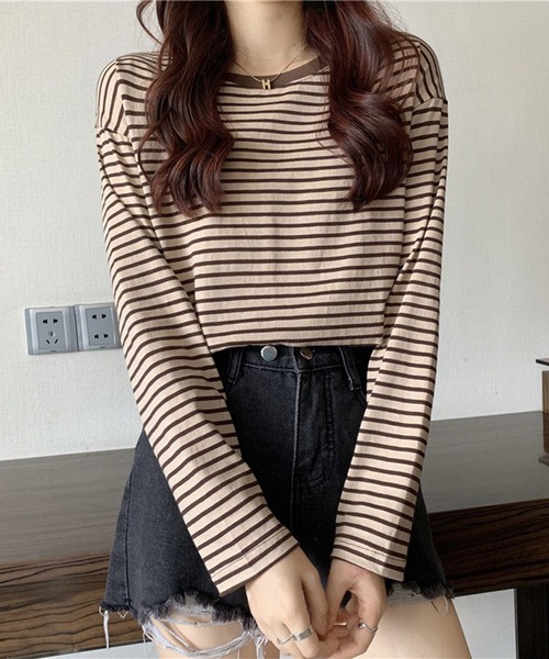 Chaco closet(チャコ クローゼット)の「ボーダーリンガーロンT(Tシャツ/カットソー・レディース・レッド/ブラウン/イエロー/ブラック/ブラック系その他・FREE)」の20枚目の写真