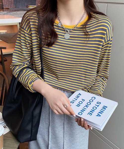 Chaco closet(チャコ クローゼット)の「ボーダーリンガーロンT(Tシャツ/カットソー・レディース・レッド/ブラウン/イエロー/ブラック/ブラック系その他・FREE)」の17枚目の写真