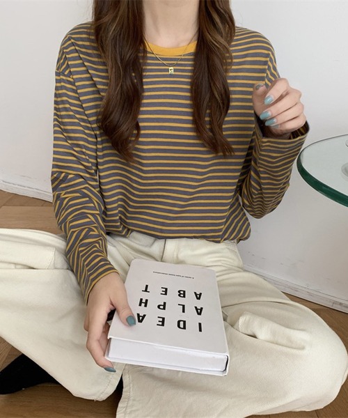 Chaco closet(チャコ クローゼット)の「ボーダーリンガーロンT(Tシャツ/カットソー・レディース・レッド/ブラウン/イエロー/ブラック/ブラック系その他・FREE)」の21枚目の写真