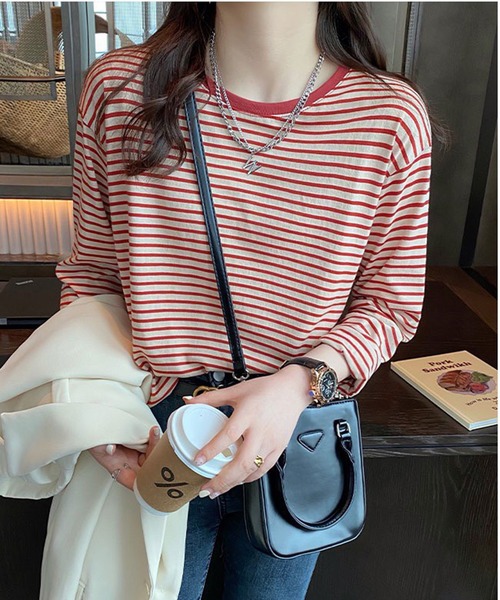Chaco closet(チャコ クローゼット)の「ボーダーリンガーロンT(Tシャツ/カットソー・レディース・レッド/ブラウン/イエロー/ブラック/ブラック系その他・FREE)」の18枚目の写真