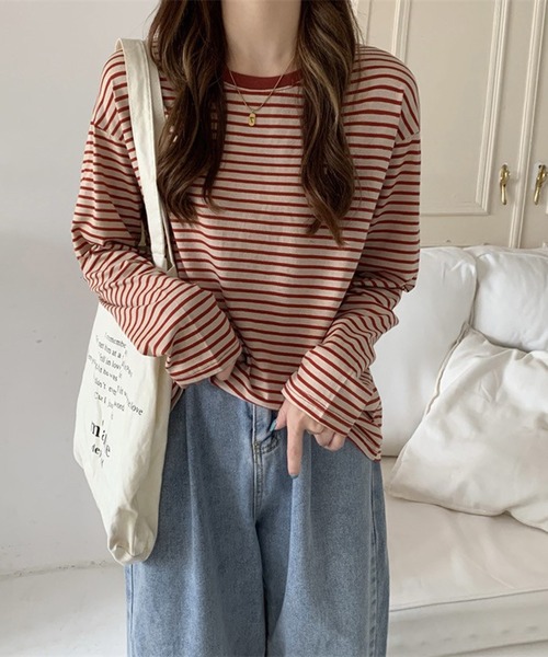 Chaco closet(チャコ クローゼット)の「ボーダーリンガーロンT(Tシャツ/カットソー・レディース・レッド/ブラウン/イエロー/ブラック/ブラック系その他・FREE)」の22枚目の写真
