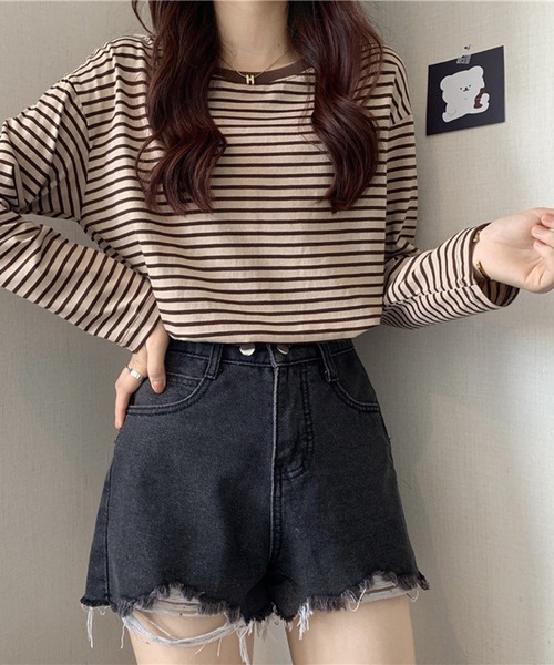 Chaco closet(チャコ クローゼット)の「ボーダーリンガーロンT(Tシャツ/カットソー・レディース・レッド/ブラウン/イエロー/ブラック/ブラック系その他・FREE)」の16枚目の写真