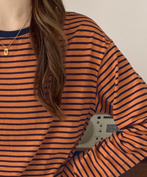 Chaco closet(チャコ クローゼット)の「ボーダーリンガーロンT(Tシャツ/カットソー・レディース・レッド/ブラウン/イエロー/ブラック/ブラック系その他・FREE)」の8枚目の写真