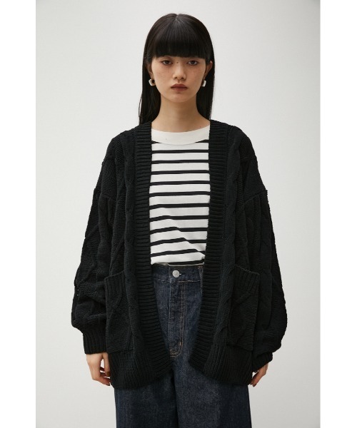 AZUL by moussy（アズールバイマウジー）の「CHENILLE CABLE KNIT CARDIGAN/シェニールケーブルニットカーディガン（カーディガン/ボレロ・レディース・ブラック/オレンジ/アイボリー/ピンク系その他/ターコイズブルー系・FREE）」の6枚目の写真