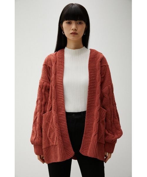 AZUL by moussy（アズールバイマウジー）の「CHENILLE CABLE KNIT CARDIGAN/シェニールケーブルニットカーディガン（カーディガン/ボレロ・レディース・ブラック/オレンジ/アイボリー/ピンク系その他/ターコイズブルー系・FREE）」の9枚目の写真