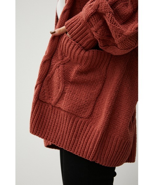 AZUL by moussy（アズールバイマウジー）の「CHENILLE CABLE KNIT CARDIGAN/シェニールケーブルニットカーディガン（カーディガン/ボレロ・レディース・ブラック/オレンジ/アイボリー/ピンク系その他/ターコイズブルー系・FREE）」の18枚目の写真
