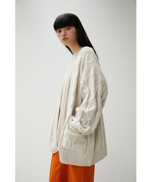 AZUL by moussy（アズールバイマウジー）の「CHENILLE CABLE KNIT CARDIGAN/シェニールケーブルニットカーディガン（カーディガン/ボレロ・レディース・ブラック/オレンジ/アイボリー/ピンク系その他/ターコイズブルー系・FREE）」の12枚目の写真