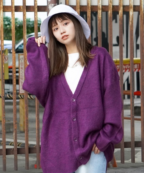 1111clothing(ワンフォークロージング)の「WJQ モヘアタッチ ルーズカーディガン / ニット カーディガン ボレロ オーバーサイズ(カーディガン/ボレロ・メンズ・ブラウン/グレー系6/ホワイト系6/ベージュ系5/ベージュ/パープル/ブラック/チャコールグレー/ホワイト系5/ブラック系4/マスタード/ベージュ系4・FREE)」の11枚目の写真
