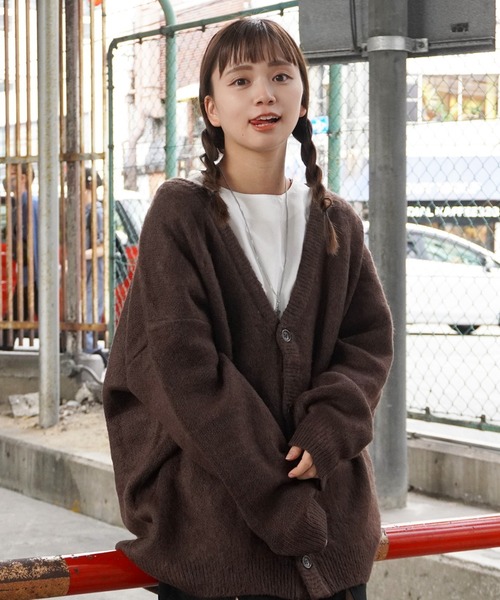 1111clothing(ワンフォークロージング)の「WJQ モヘアタッチ ルーズカーディガン / ニット カーディガン ボレロ オーバーサイズ(カーディガン/ボレロ・メンズ・ブラウン/グレー系6/ホワイト系6/ベージュ系5/ベージュ/パープル/ブラック/チャコールグレー/ホワイト系5/ブラック系4/マスタード/ベージュ系4・FREE)」の7枚目の写真