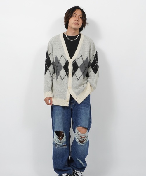 1111clothing(ワンフォークロージング)の「WJQ モヘアタッチ ルーズカーディガン / ニット カーディガン ボレロ オーバーサイズ(カーディガン/ボレロ・メンズ・ブラウン/グレー系6/ホワイト系6/ベージュ系5/ベージュ/パープル/ブラック/チャコールグレー/ホワイト系5/ブラック系4/マスタード/ベージュ系4・FREE)」の14枚目の写真
