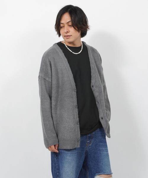 1111clothing(ワンフォークロージング)の「WJQ モヘアタッチ ルーズカーディガン / ニット カーディガン ボレロ オーバーサイズ(カーディガン/ボレロ・メンズ・ブラウン/グレー系6/ホワイト系6/ベージュ系5/ベージュ/パープル/ブラック/チャコールグレー/ホワイト系5/ブラック系4/マスタード/ベージュ系4・FREE)」の21枚目の写真
