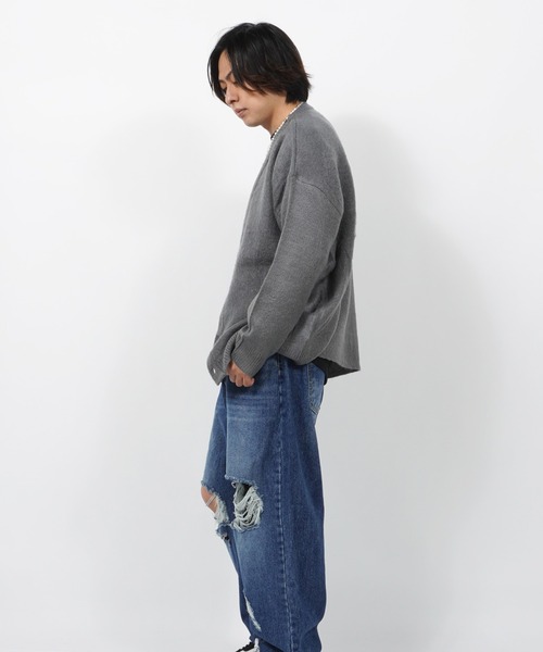 1111clothing(ワンフォークロージング)の「WJQ モヘアタッチ ルーズカーディガン / ニット カーディガン ボレロ オーバーサイズ(カーディガン/ボレロ・メンズ・ブラウン/グレー系6/ホワイト系6/ベージュ系5/ベージュ/パープル/ブラック/チャコールグレー/ホワイト系5/ブラック系4/マスタード/ベージュ系4・FREE)」の22枚目の写真