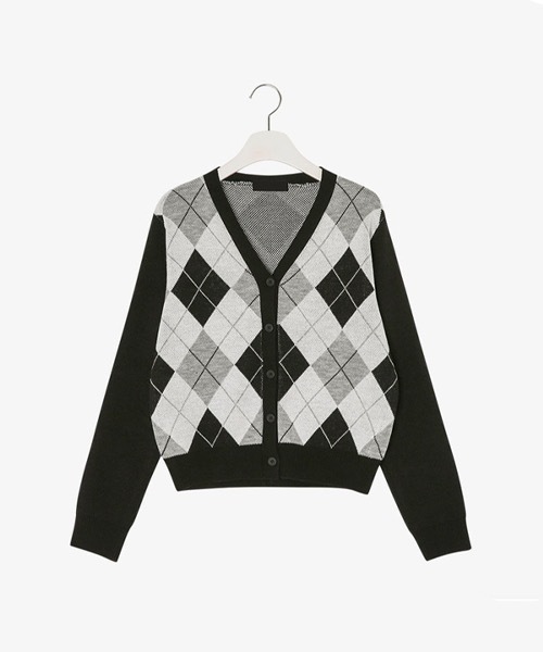 SONA（ソナ）の「SONYUNARA Vネックアーガイルニットカーディガン（カーディガン/ボレロ・レディース・ブラック/グレー/アイボリー・FREE）」の2枚目の写真