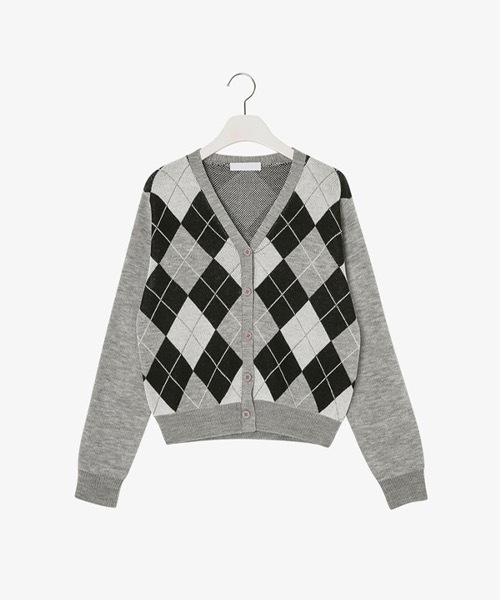 SONA（ソナ）の「SONYUNARA Vネックアーガイルニットカーディガン（カーディガン/ボレロ・レディース・ブラック/グレー/アイボリー・FREE）」の19枚目の写真