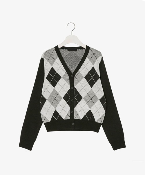 SONA（ソナ）の「SONYUNARA Vネックアーガイルニットカーディガン（カーディガン/ボレロ・レディース・ブラック/グレー/アイボリー・FREE）」の20枚目の写真
